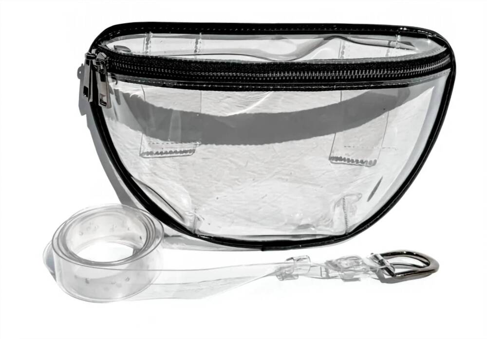 NEW ROCKNOT women's infinity belt bag in clear/black